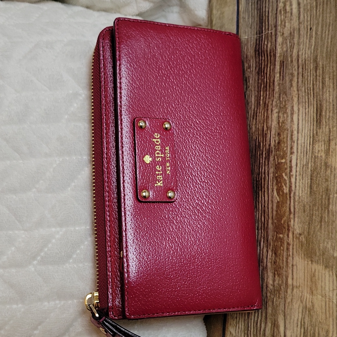 Kate Spade Burgundy Leather Wallet With Wrist Strap